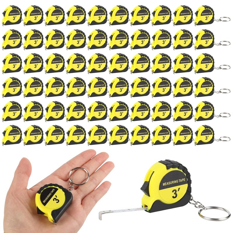 akrishely 60 Pcs Mini Measuring Tape Keychains 3 Ft Small Tape Measure Inch Metric Scale Bulk with Lock Steel Easy Read Pocket for Party Favors Birthday Daily Use（Yellow） - Image 1